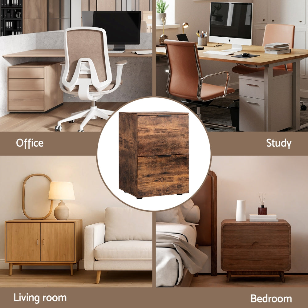 Artiss Filing Cabinet Files Storage Office Shelves File Organiser Rustic Brown 2 Drawer-6