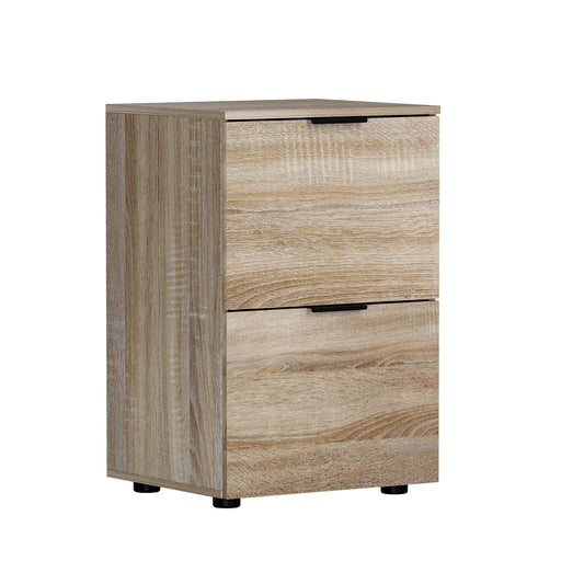 Artiss Filing Cabinet Files Storage Office Shelves File Organiser Oak 2 Drawer-0