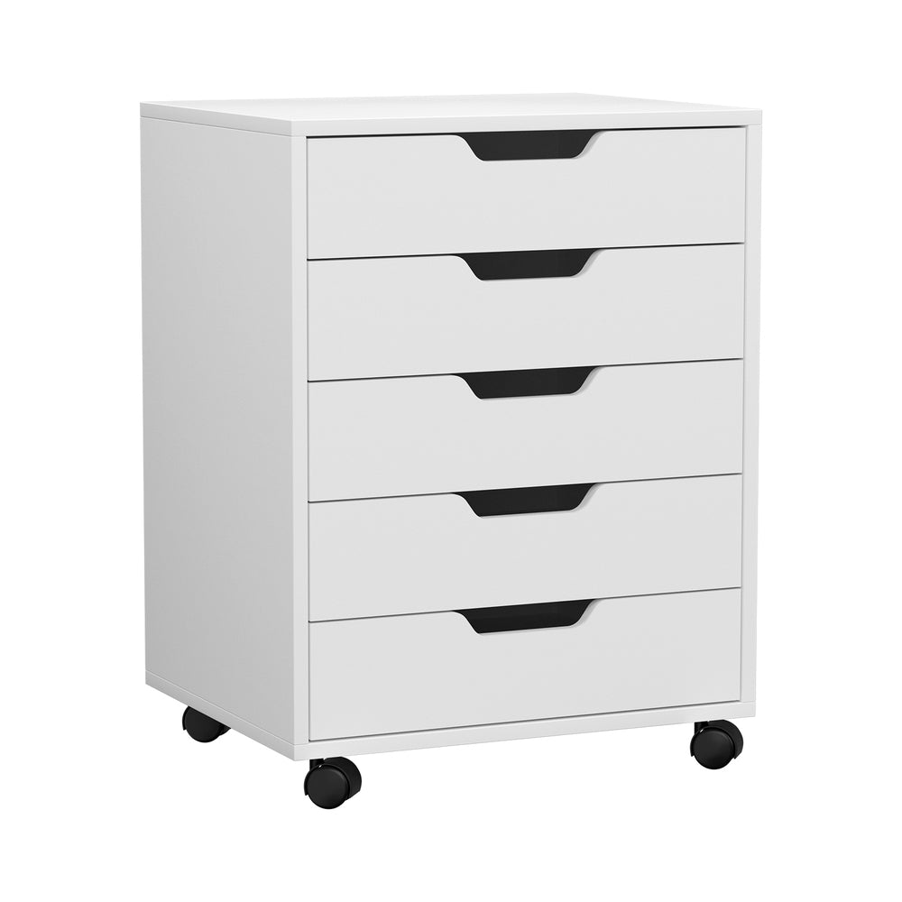 Artiss 5-Drawer Filing Cabinet Mobile Rolling Storage Cabinet Chest of Drawers Stand White-0