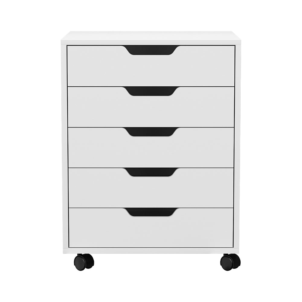 Artiss 5-Drawer Filing Cabinet Mobile Rolling Storage Cabinet Chest of Drawers Stand White-2