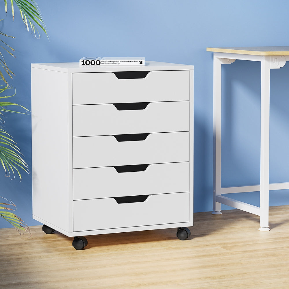 Artiss 5-Drawer Filing Cabinet Mobile Rolling Storage Cabinet Chest of Drawers Stand White-6