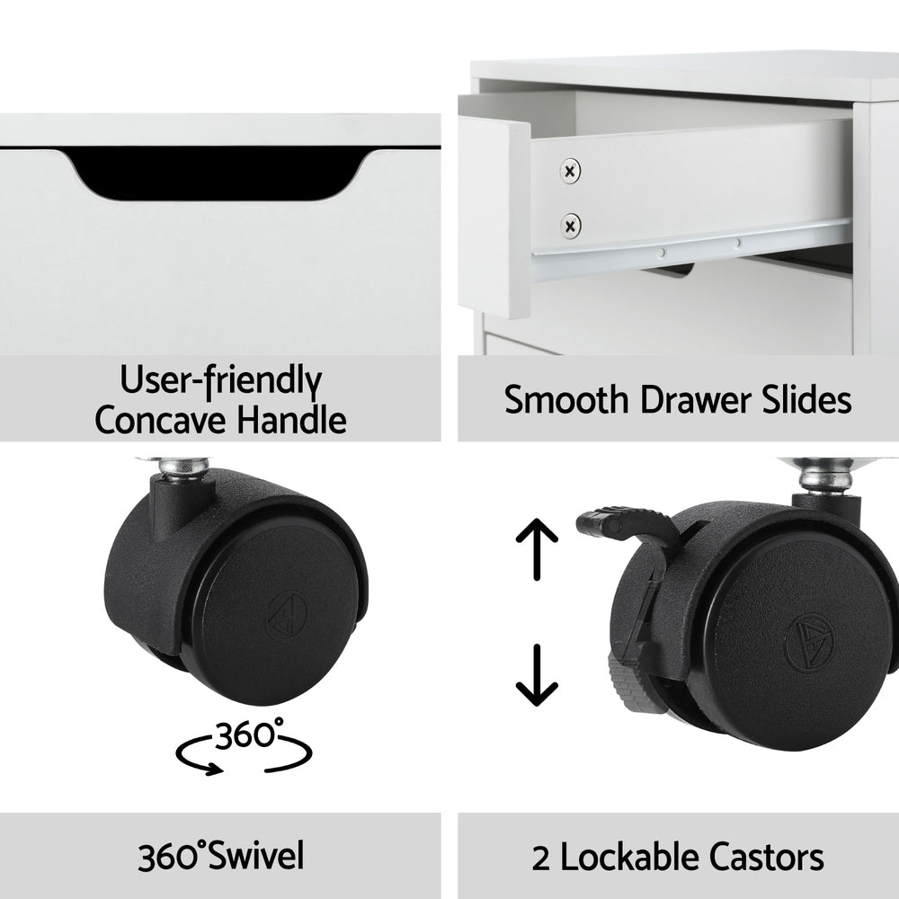 Artiss 5-Drawer Filing Cabinet Mobile Rolling Storage Cabinet Chest of Drawers Stand White-5