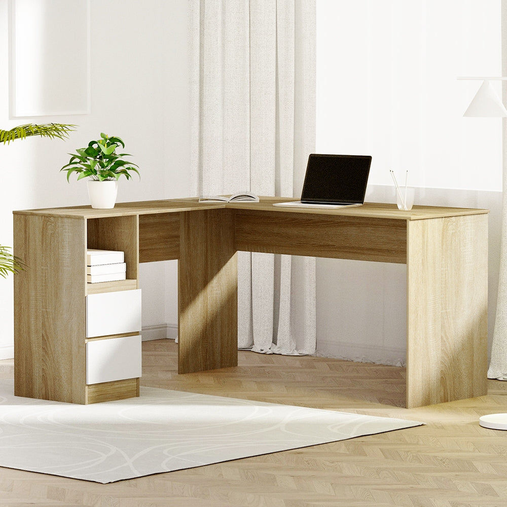 Artiss Computer Desk Drawer Cabinet L-Shape Oak 136CM-7