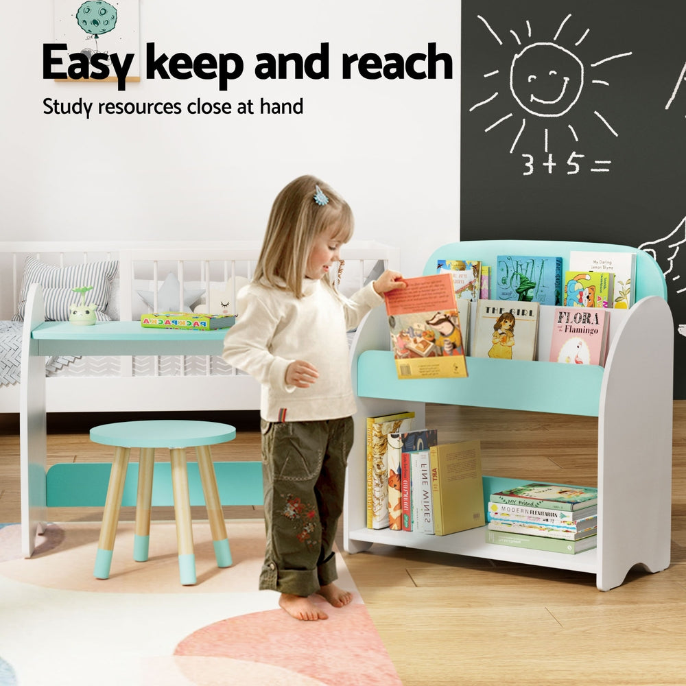 Keezi Kids Bookshelf 2 In 1 Table Chair Set Bookcase Toys Shelves Children Organiser-3