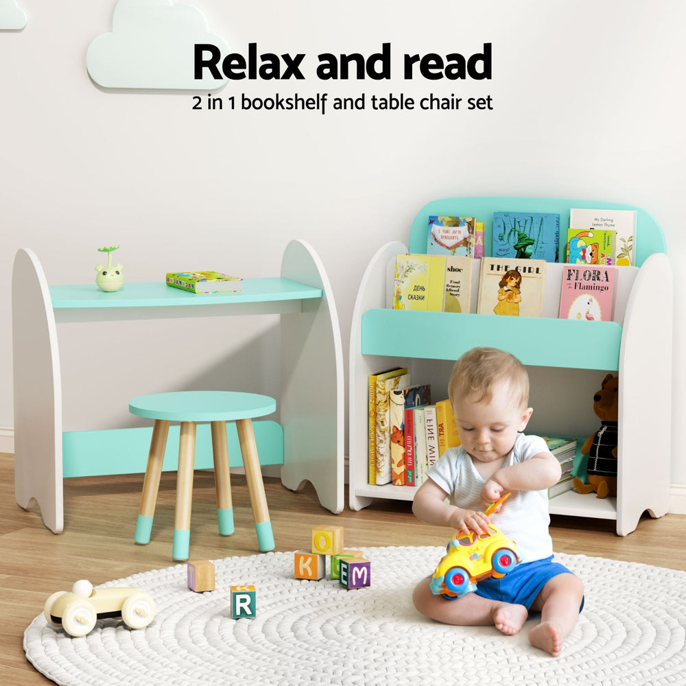 Keezi Kids Bookshelf 2 In 1 Table Chair Set Bookcase Toys Shelves Children Organiser-5