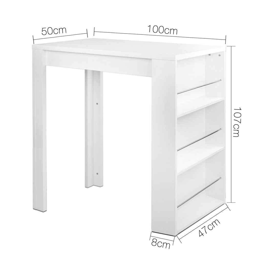 Artiss Bar Table 3-tier Storage Shelves White-3