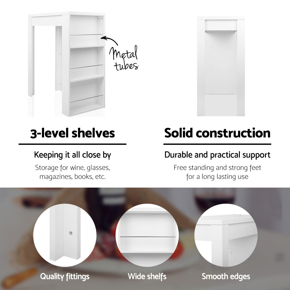 Artiss Bar Table 3-tier Storage Shelves White-6