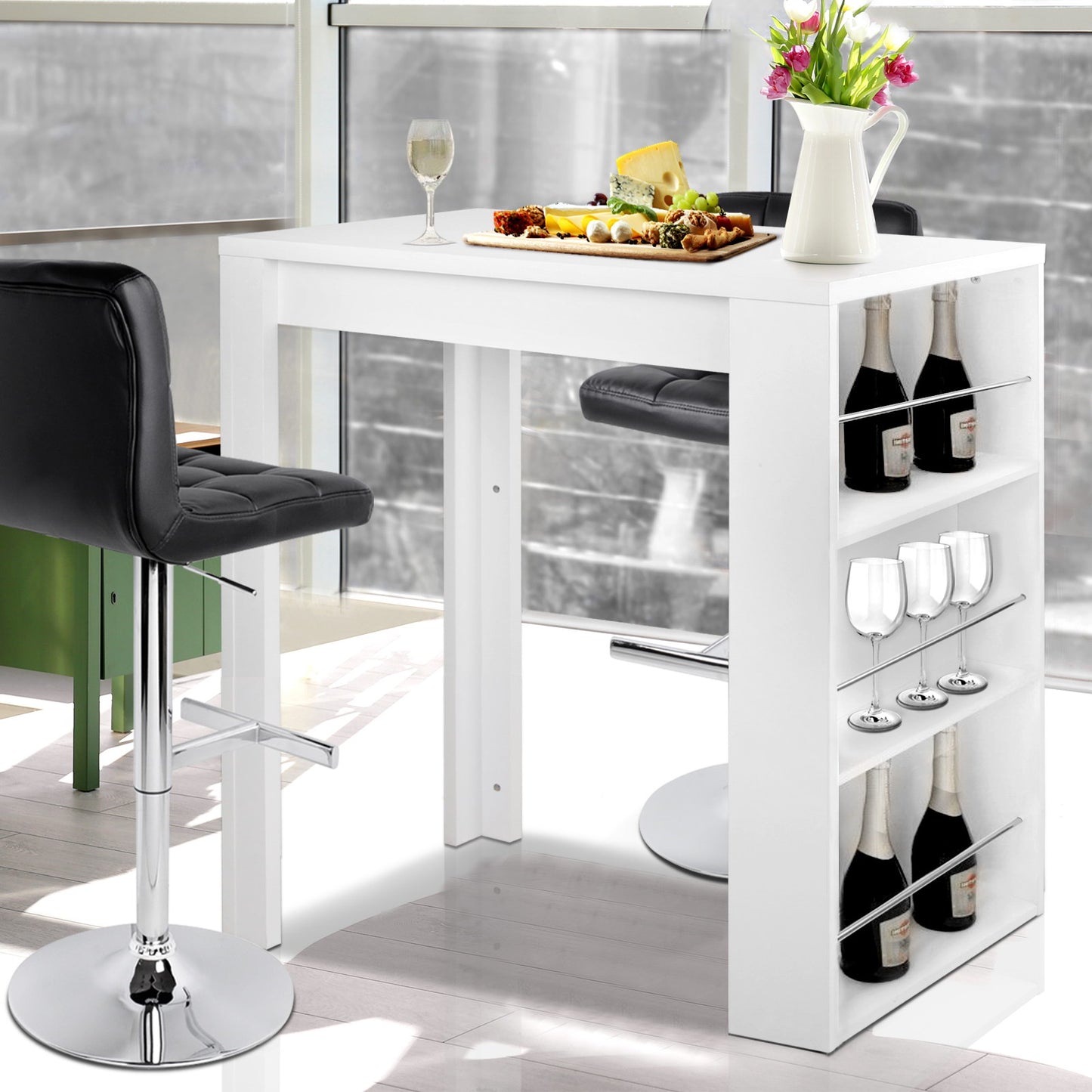 Artiss Bar Table 3-tier Storage Shelves White-0