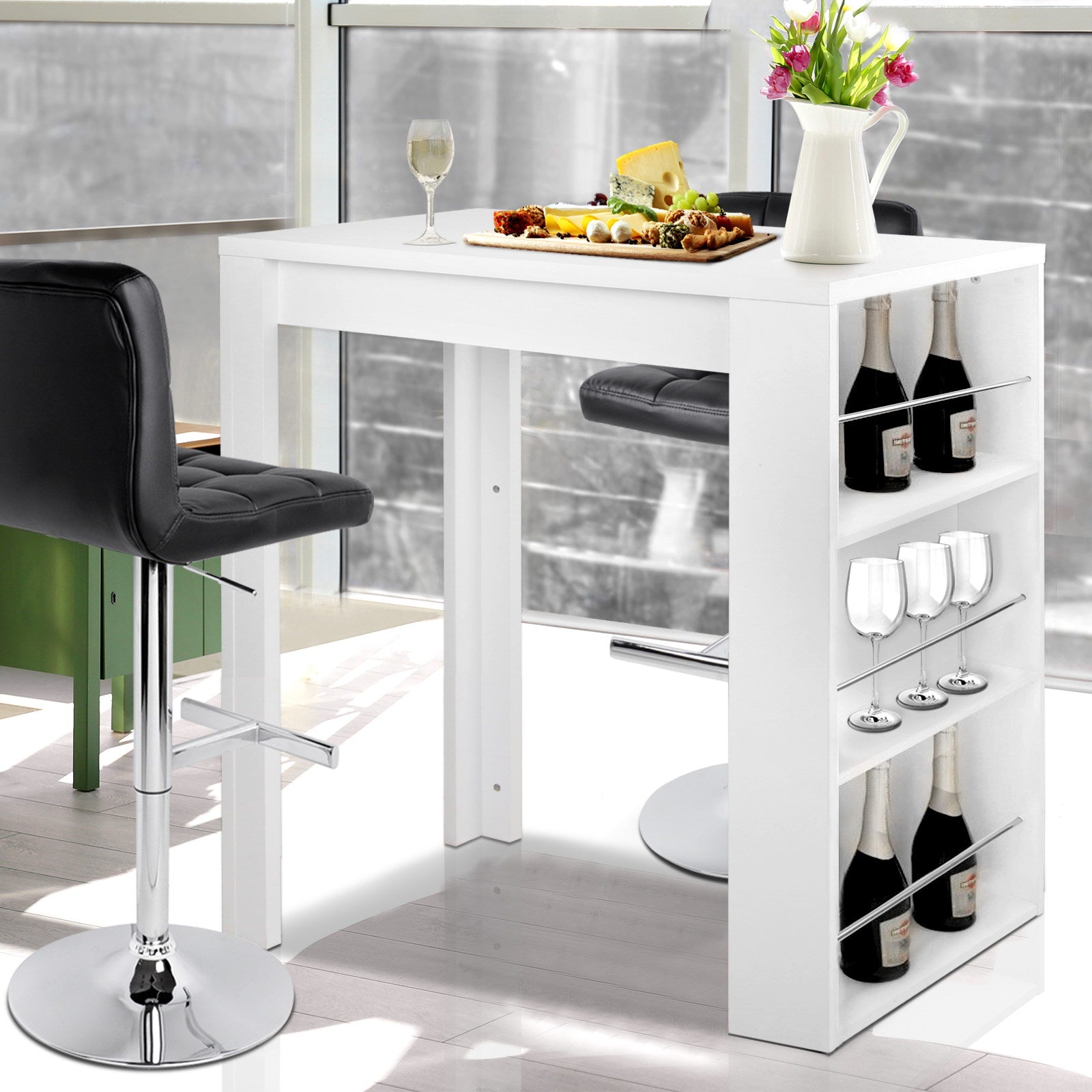 Artiss Bar Table 3-tier Storage Shelves White-0