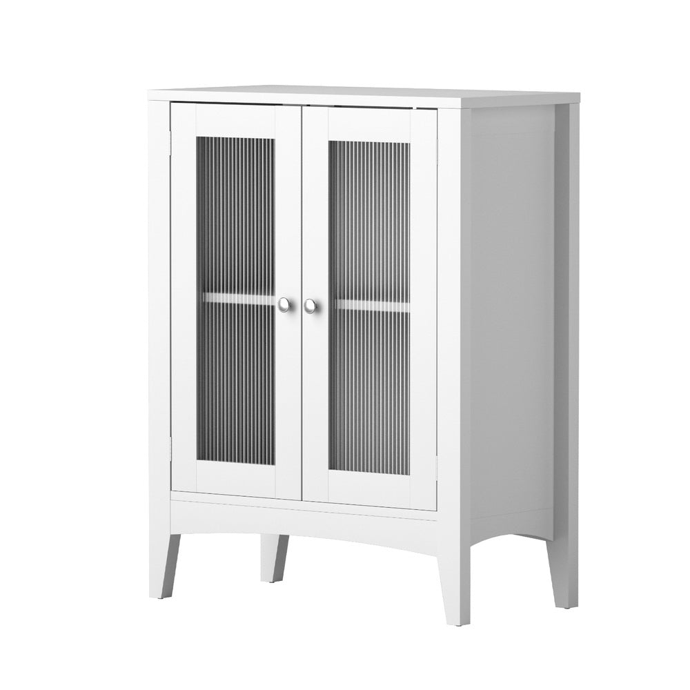 Artiss Bathroom Storage Cabinet 80cm Buffet Sideboard Floor Cupboard Toilet Glass White-0