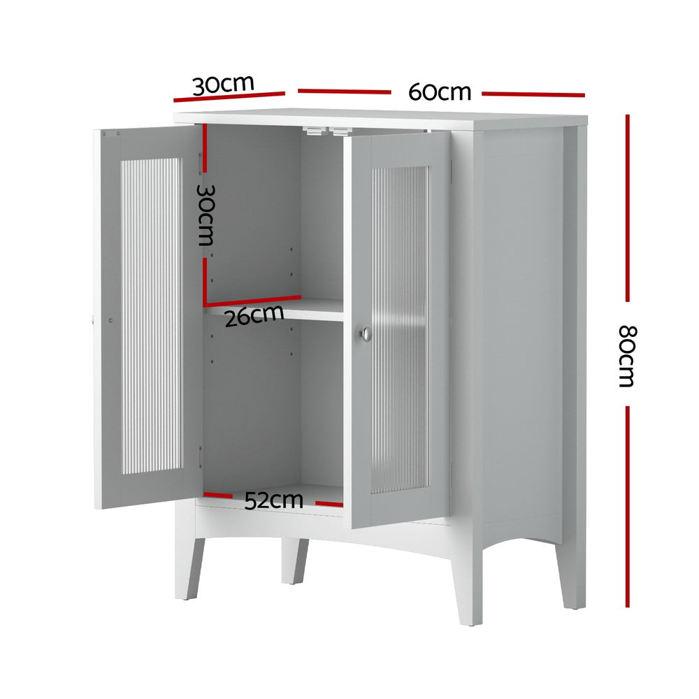 Artiss Bathroom Storage Cabinet 80cm Buffet Sideboard Floor Cupboard Toilet Glass White-1