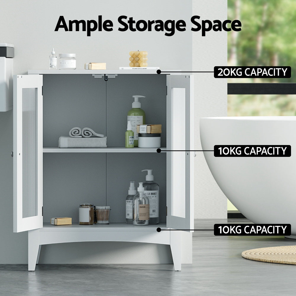 Artiss Bathroom Storage Cabinet 80cm Buffet Sideboard Floor Cupboard Toilet Glass White-3