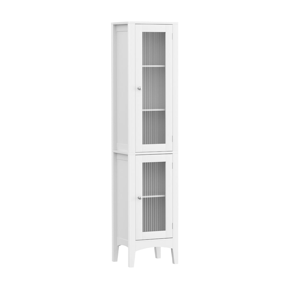 Artiss Bathroom Storage Cabinet 160cm Tall Slim Floor Cupboard Toilet Glass Door White-0