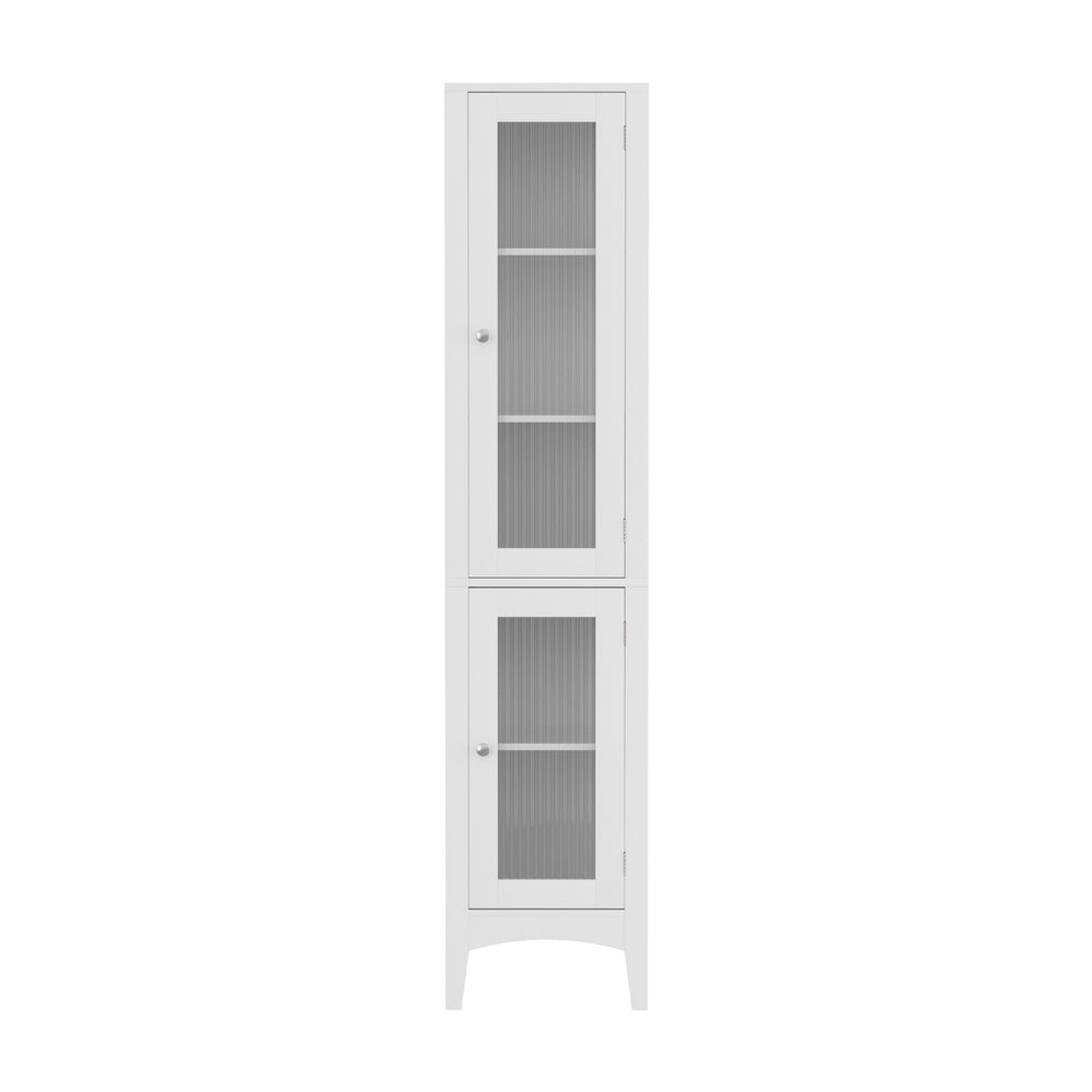 Artiss Bathroom Storage Cabinet 160cm Tall Slim Floor Cupboard Toilet Glass Door White-2