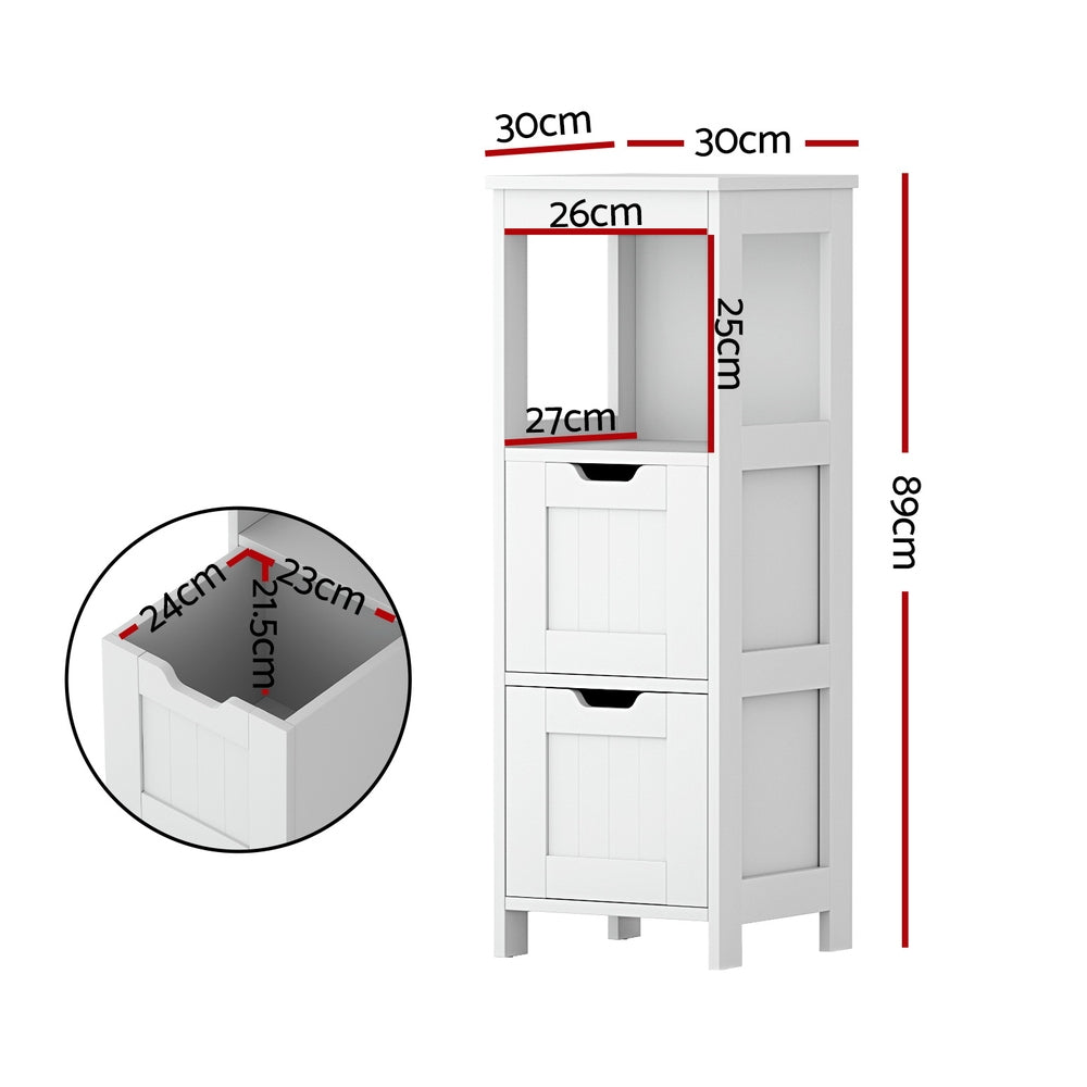 Artiss Bathroom Storage Cabinet 89cm Floor Toilet Drawer Bedroom Organizer Standing White-1