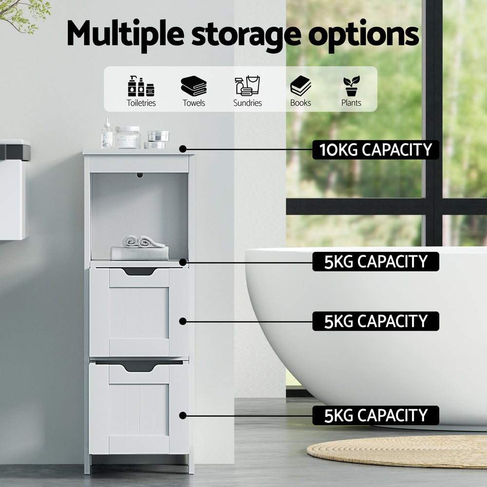 Artiss Bathroom Storage Cabinet 89cm Floor Toilet Drawer Bedroom Organizer Standing White-3