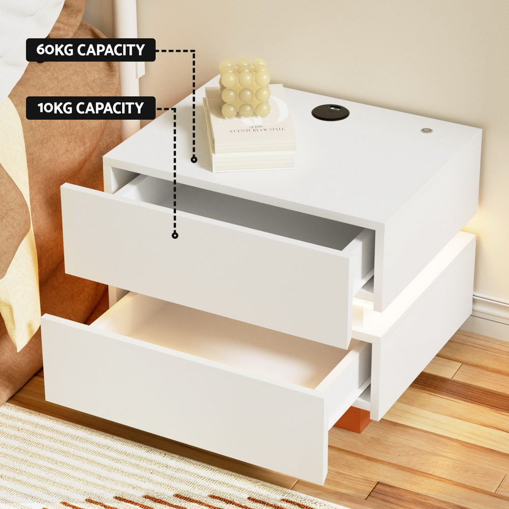 Artiss Smart Bedside Table LED Wireless Charging Ada-3