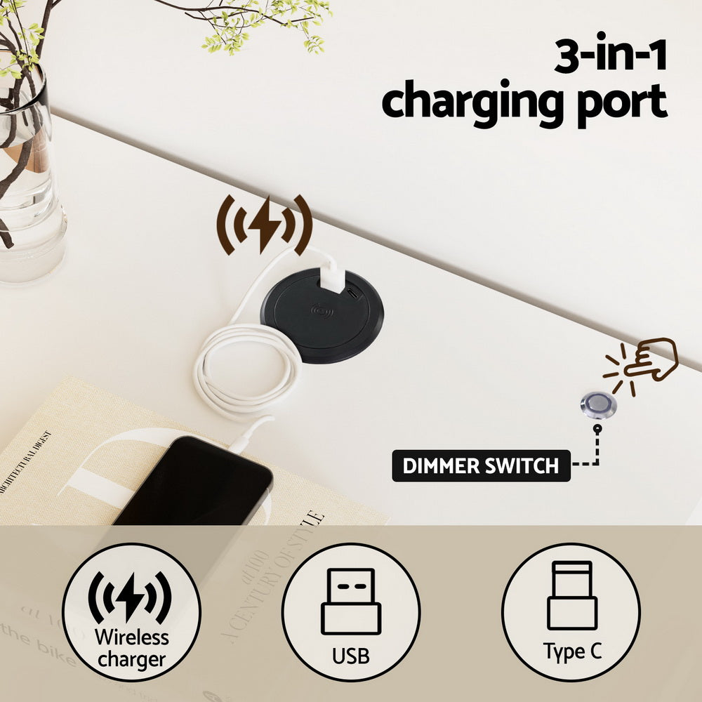 Artiss Smart Bedside Table LED Wireless Charging Ada-4