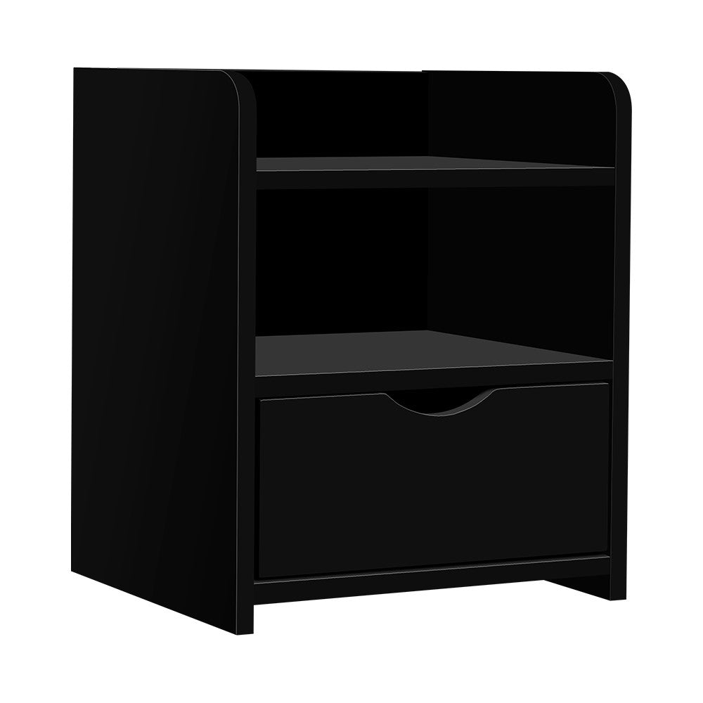 Artiss Bedside Table 1 Drawer with Shelf - FARA Black-0