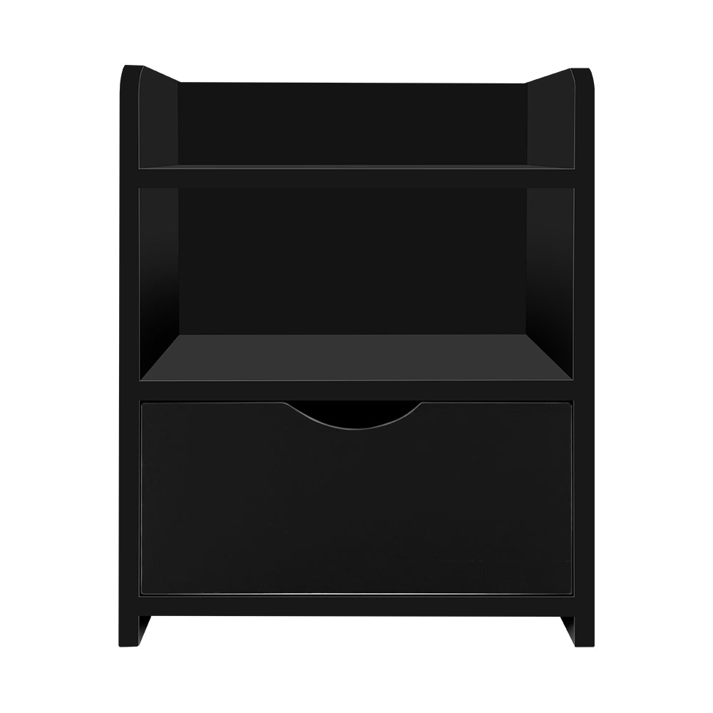 Artiss Bedside Table 1 Drawer with Shelf - FARA Black-2