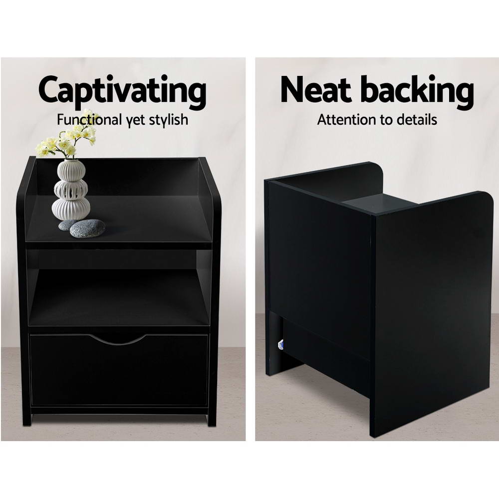 Artiss Bedside Table 1 Drawer with Shelf - FARA Black-4