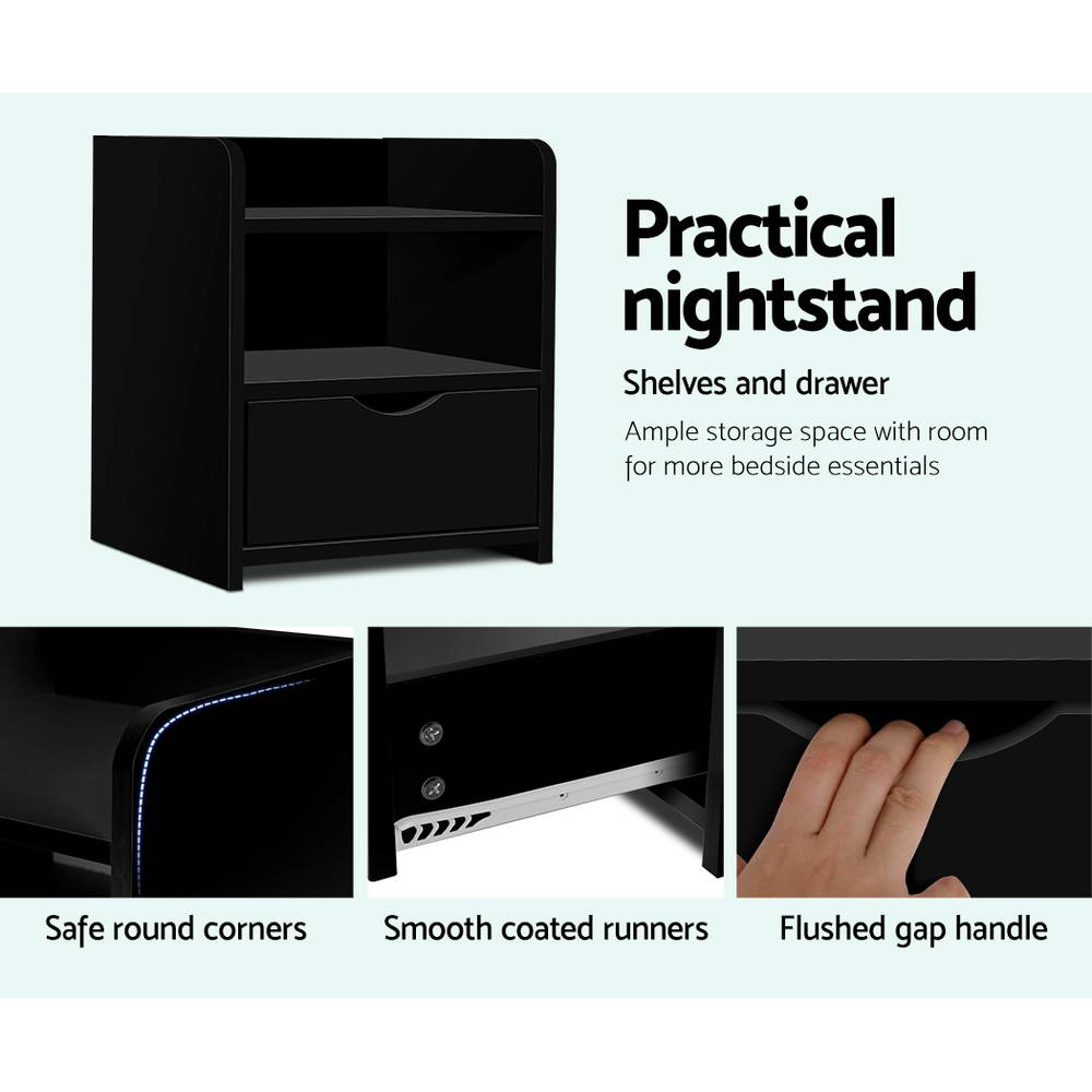 Artiss Bedside Table 1 Drawer with Shelf - FARA Black-5