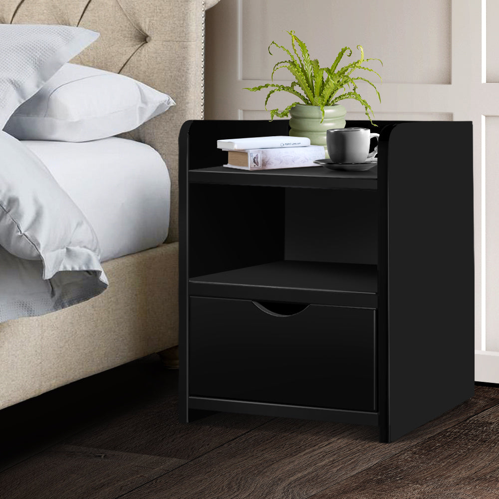 Artiss Bedside Table 1 Drawer with Shelf - FARA Black-7