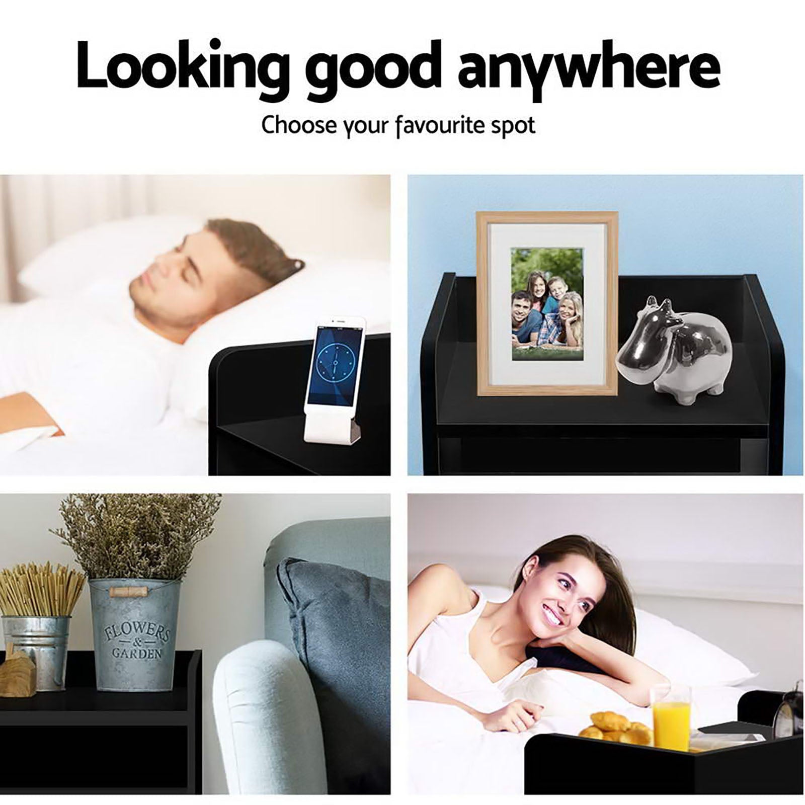 Artiss 2X Bedside Table 1 Drawer with Shelf - FARA Black-5