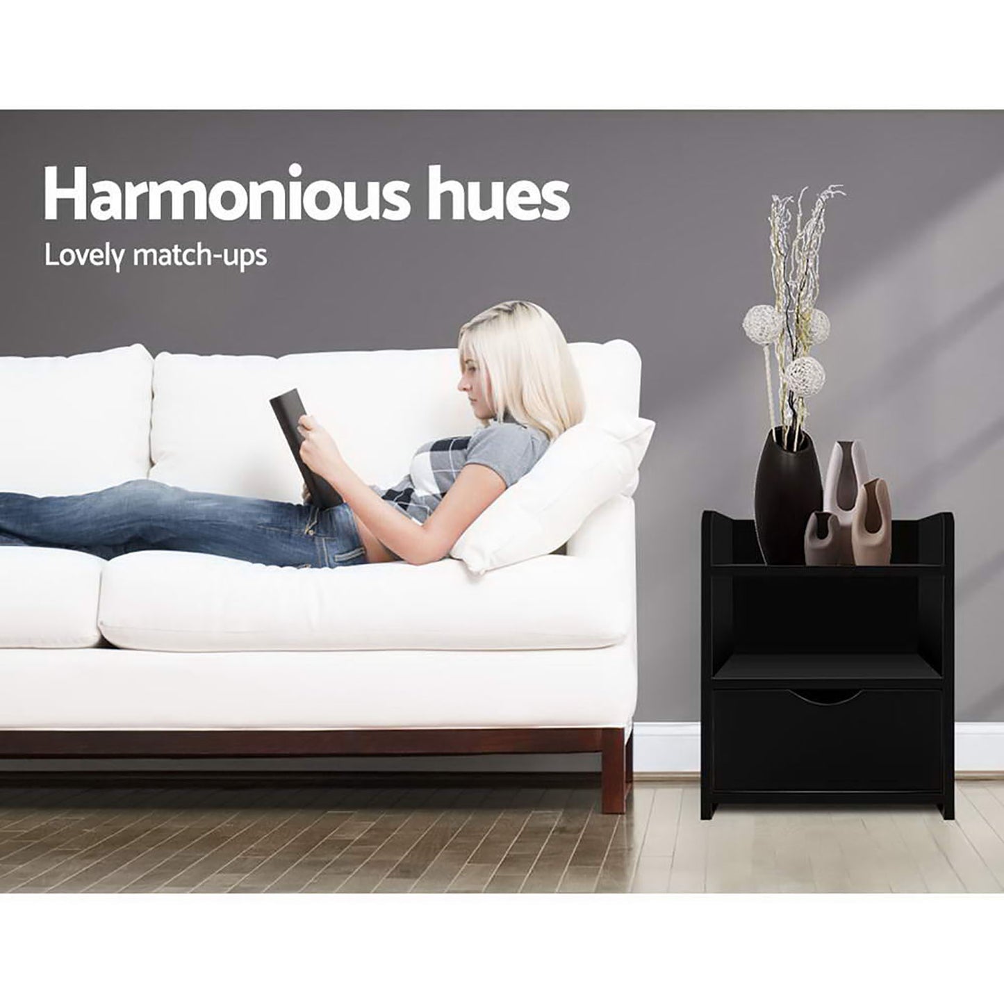 Artiss 2X Bedside Table 1 Drawer with Shelf - FARA Black-6