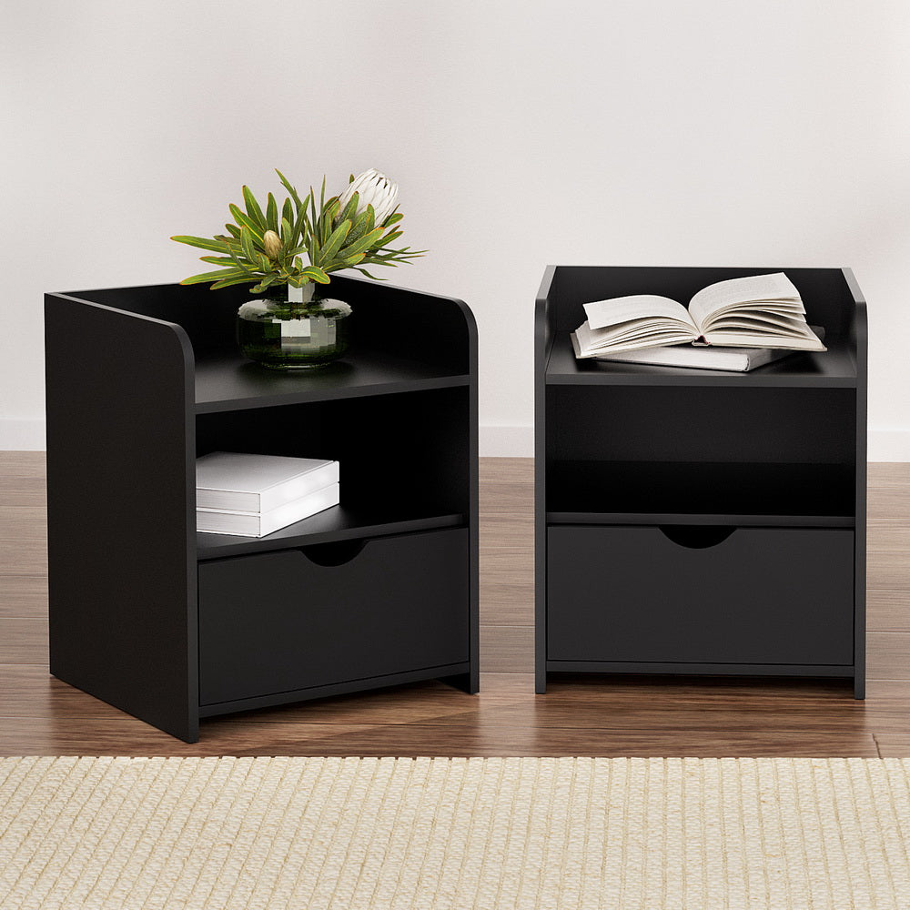 Artiss 2X Bedside Table 1 Drawer with Shelf - FARA Black-7