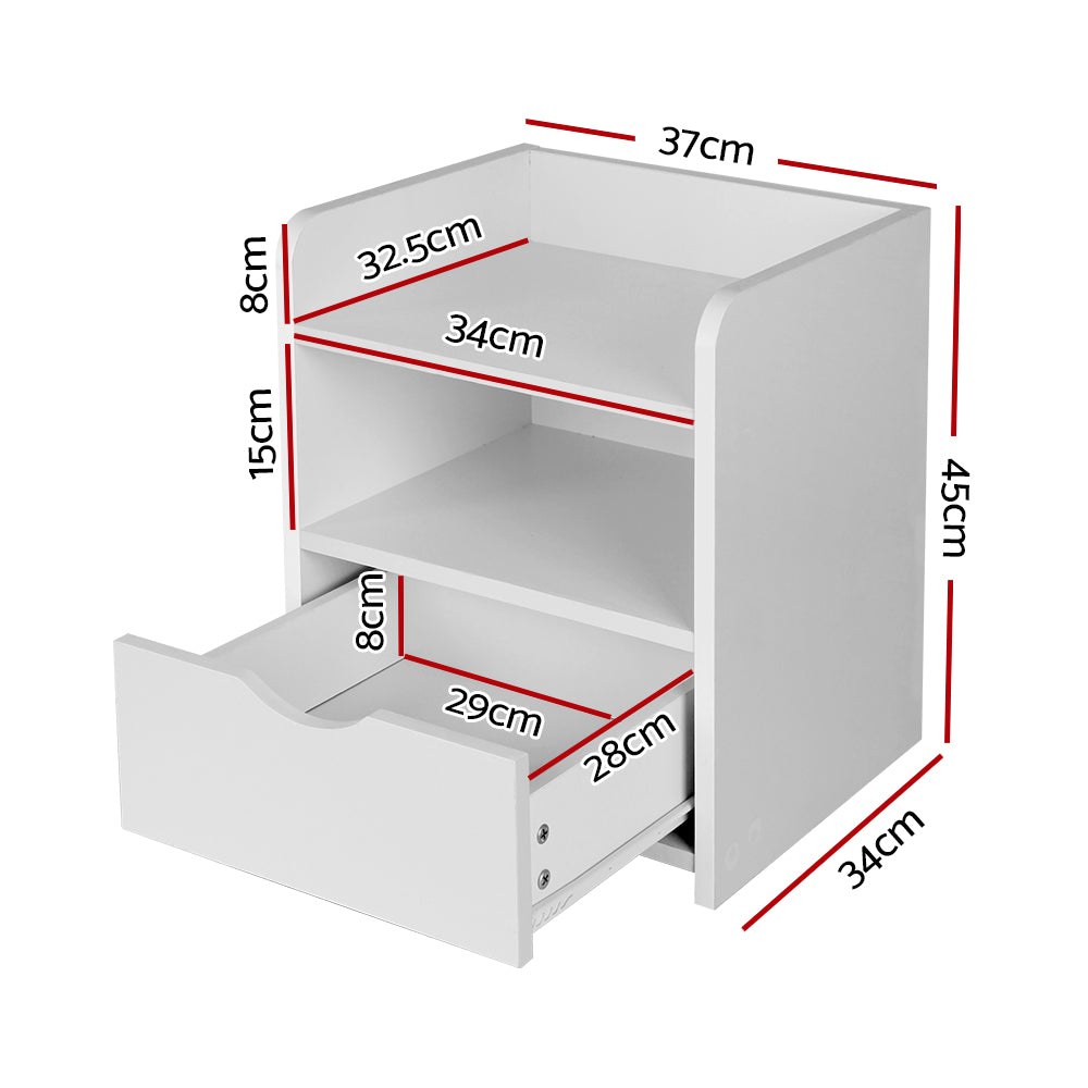 Artiss Bedside Table 1 Drawer with Shelf - FARA White-1