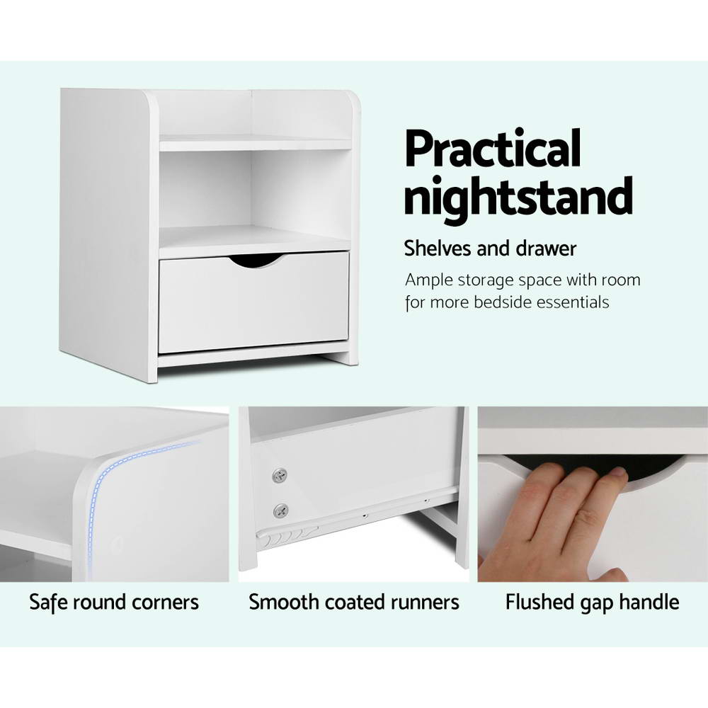 Artiss Bedside Table 1 Drawer with Shelf - FARA White-5