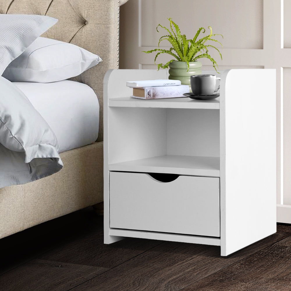 Artiss Bedside Table 1 Drawer with Shelf - FARA White-7