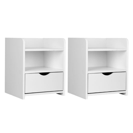 Artiss 2X Bedside Table 1 Drawer with Shelf - FARA White-0