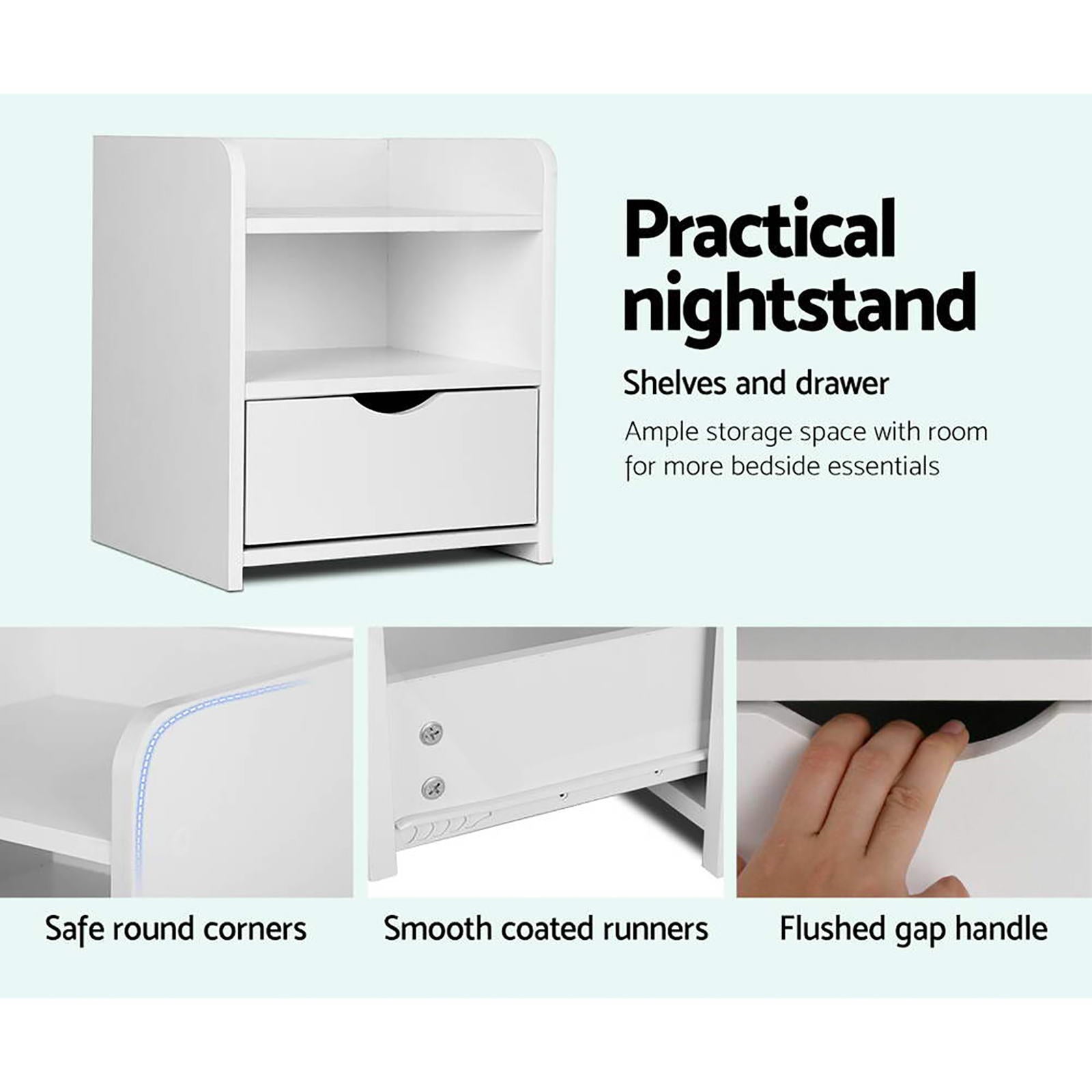 Artiss 2X Bedside Table 1 Drawer with Shelf - FARA White-4