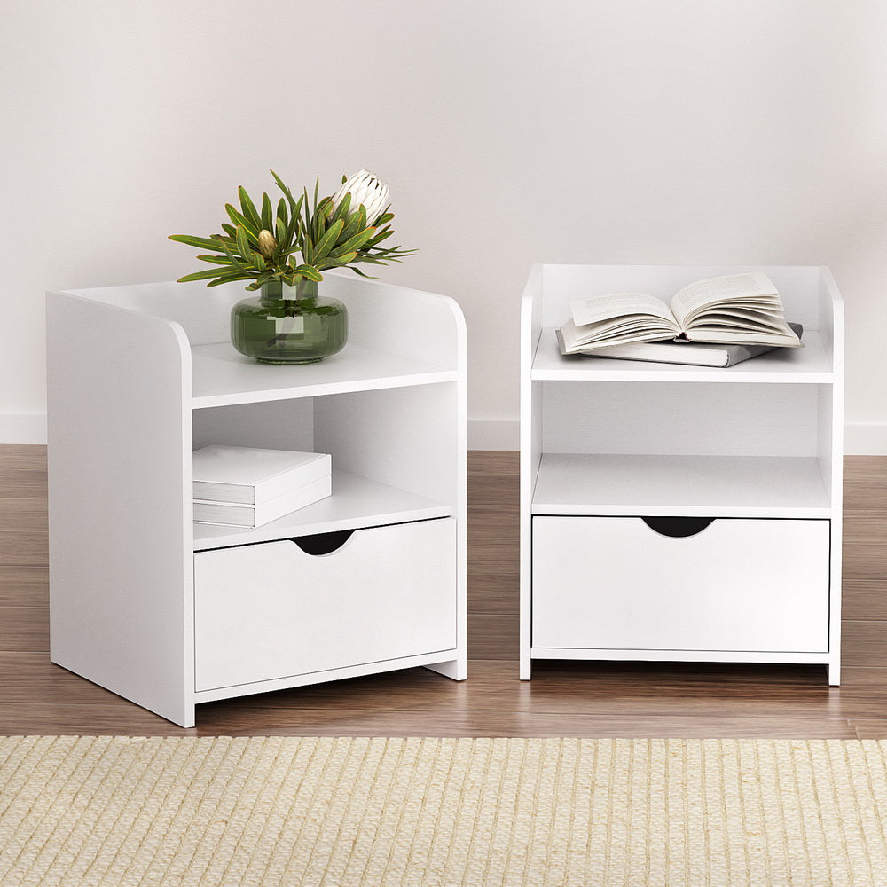 Artiss 2X Bedside Table 1 Drawer with Shelf - FARA White-7