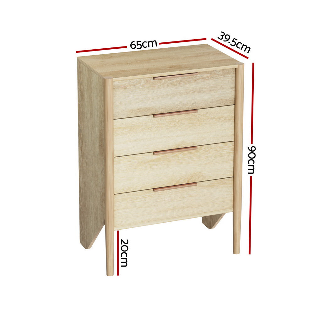 Artiss 4 Chest of Drawers Tallboy - INEZ Pine-1