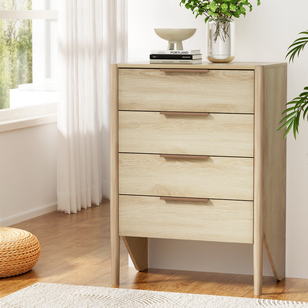 Artiss 4 Chest of Drawers Tallboy - INEZ Pine-4