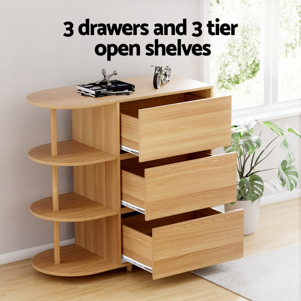 Artiss Chest of 3 Drawers Storage Cabinet 3 Shelves Pine-3