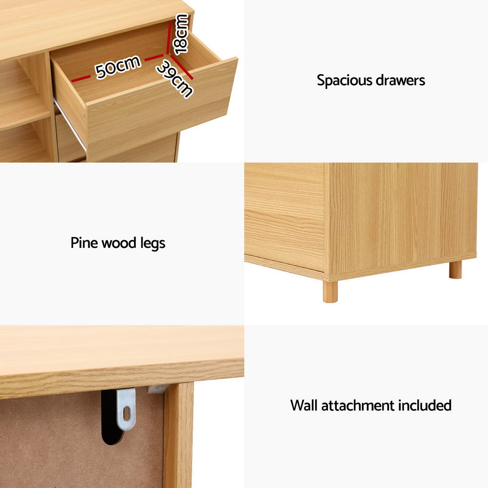 Artiss Chest of 3 Drawers Storage Cabinet 3 Shelves Pine-4