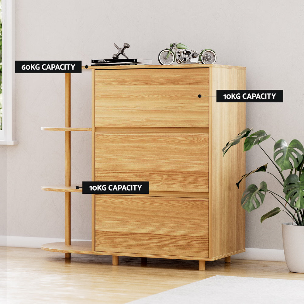 Artiss Chest of 3 Drawers Storage Cabinet 3 Shelves Pine-5