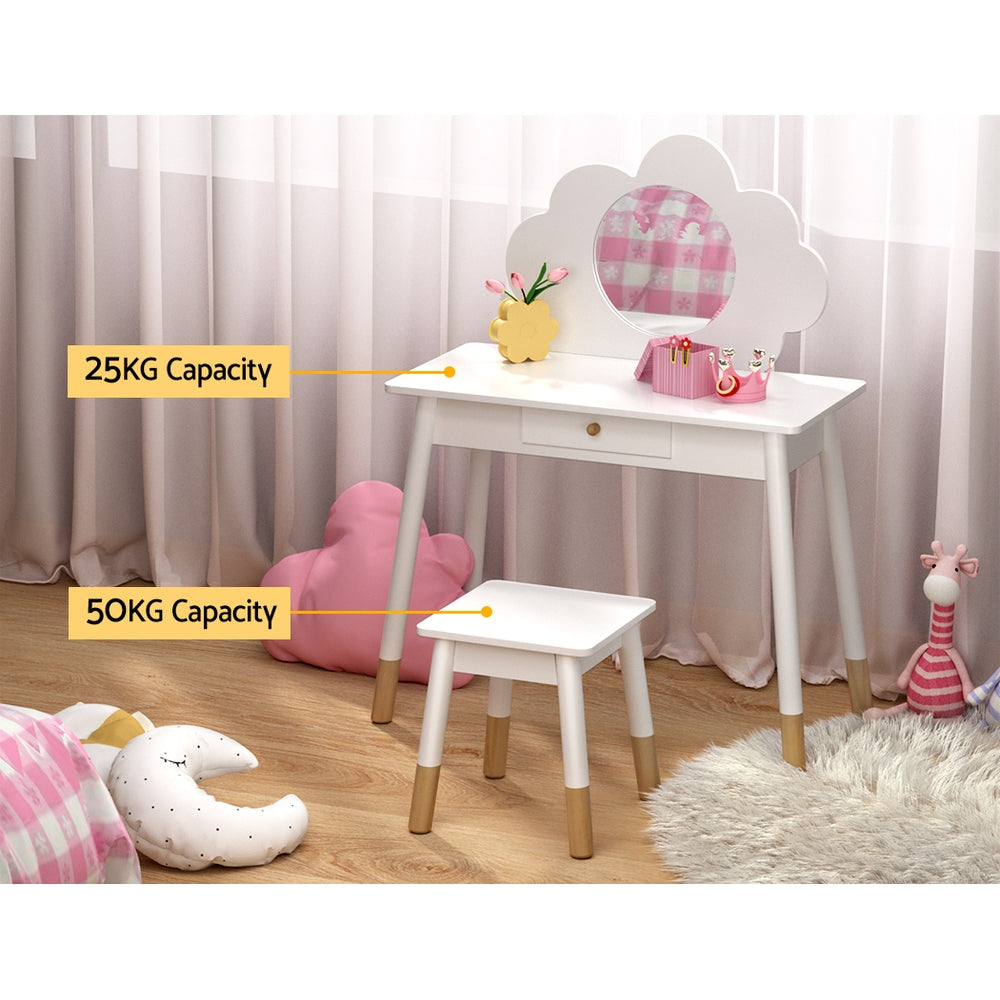 Keezi Kids Dressing Table Chair Set Vanity Makeup Wooden Leg Mirror Drawer-3