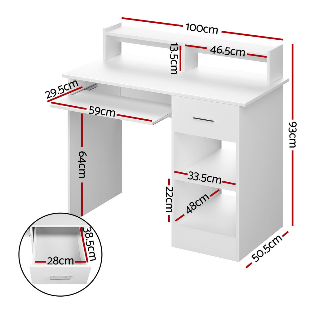 Artiss Computer Desk Shelf Drawer Cabinet White 100CM-1