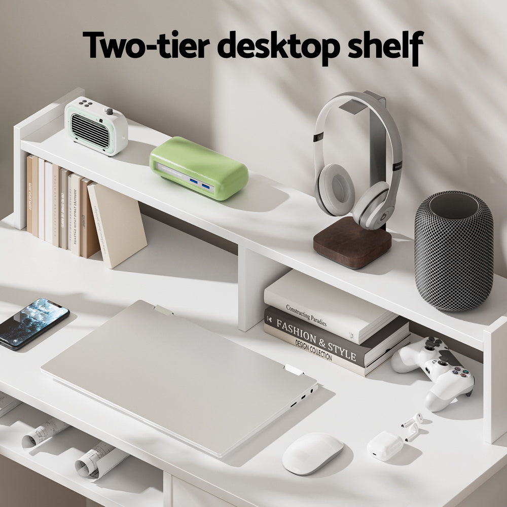 Artiss Computer Desk Shelf Drawer Cabinet White 100CM-3