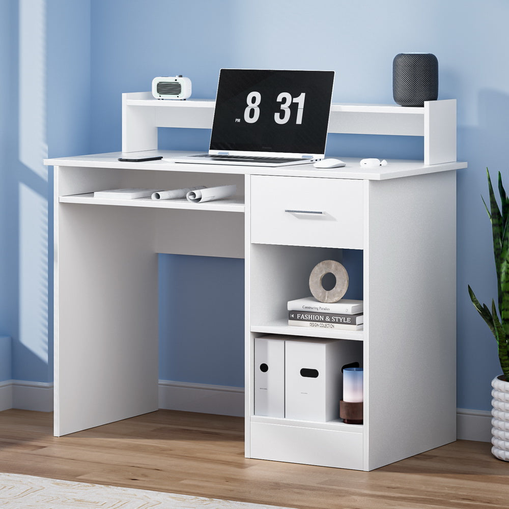 Artiss Computer Desk Shelf Drawer Cabinet White 100CM-7