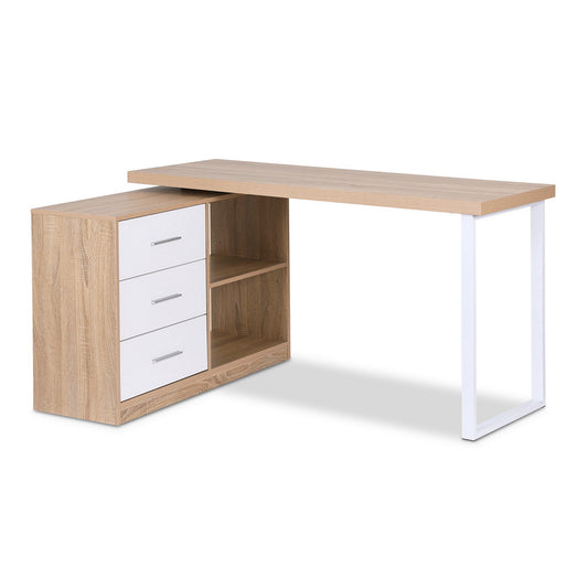 Artiss Computer Desk Swivelling L shape Home Office Storage Cabinet Oak-0