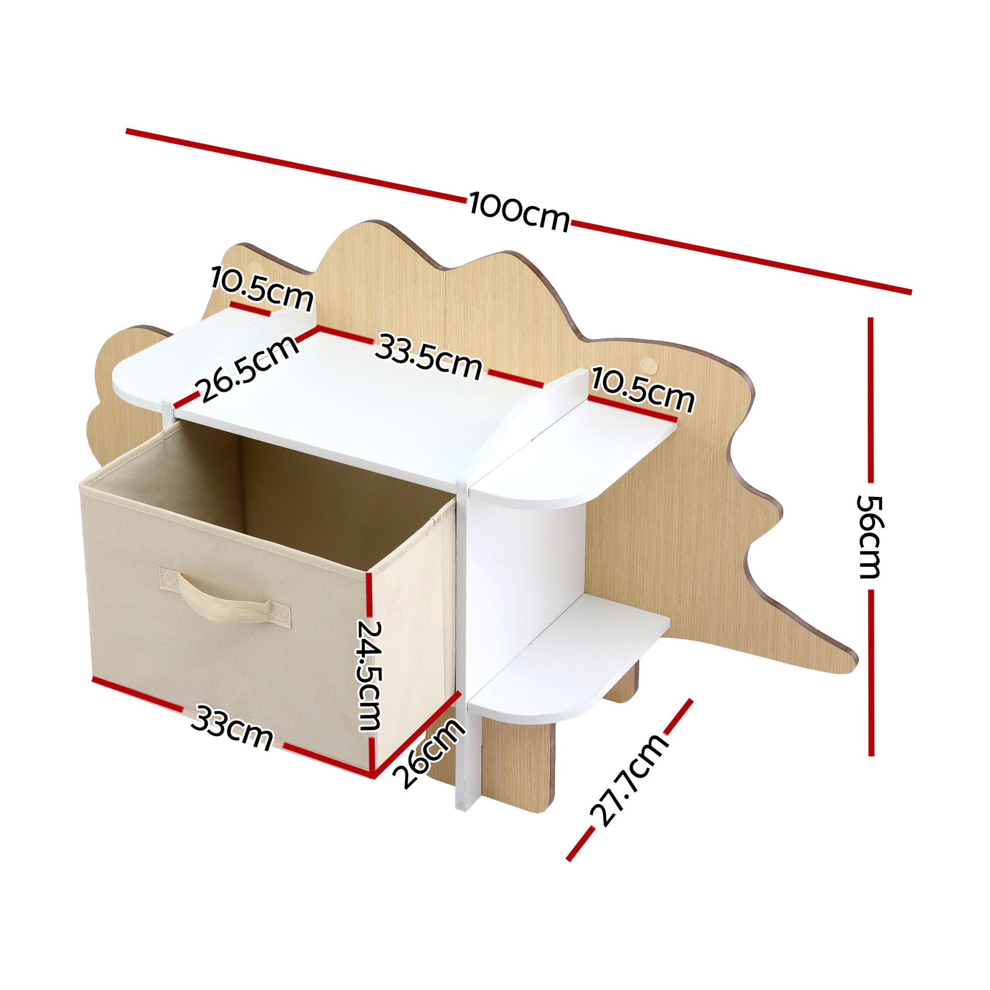 Keezi Dinosaur Kids Bookshelf 2-Tier Children's Bookcase Wooden with with Fabric Drawer, Toddler Bookshelf Toy Storage Organizer for Preschool, Kids Room, Playroom, Nursery-2