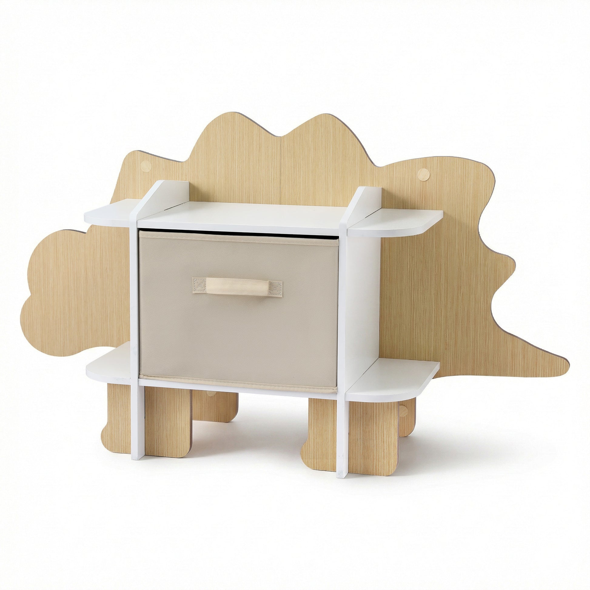 Keezi Dinosaur Kids Bookshelf 2-Tier Children's Bookcase Wooden with with Fabric Drawer, Toddler Bookshelf Toy Storage Organizer for Preschool, Kids Room, Playroom, Nursery-3