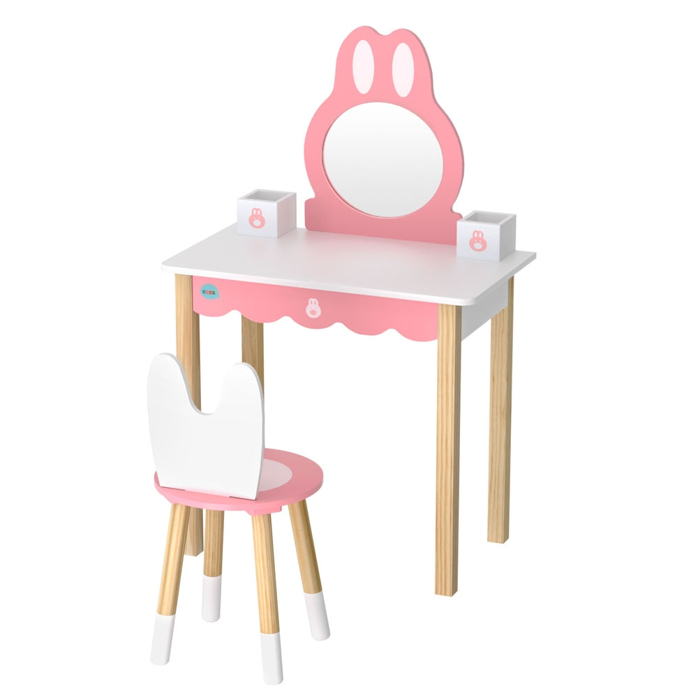 1 Set of Keezi Kids Dressing Table Wooden Bunny Pink-0
