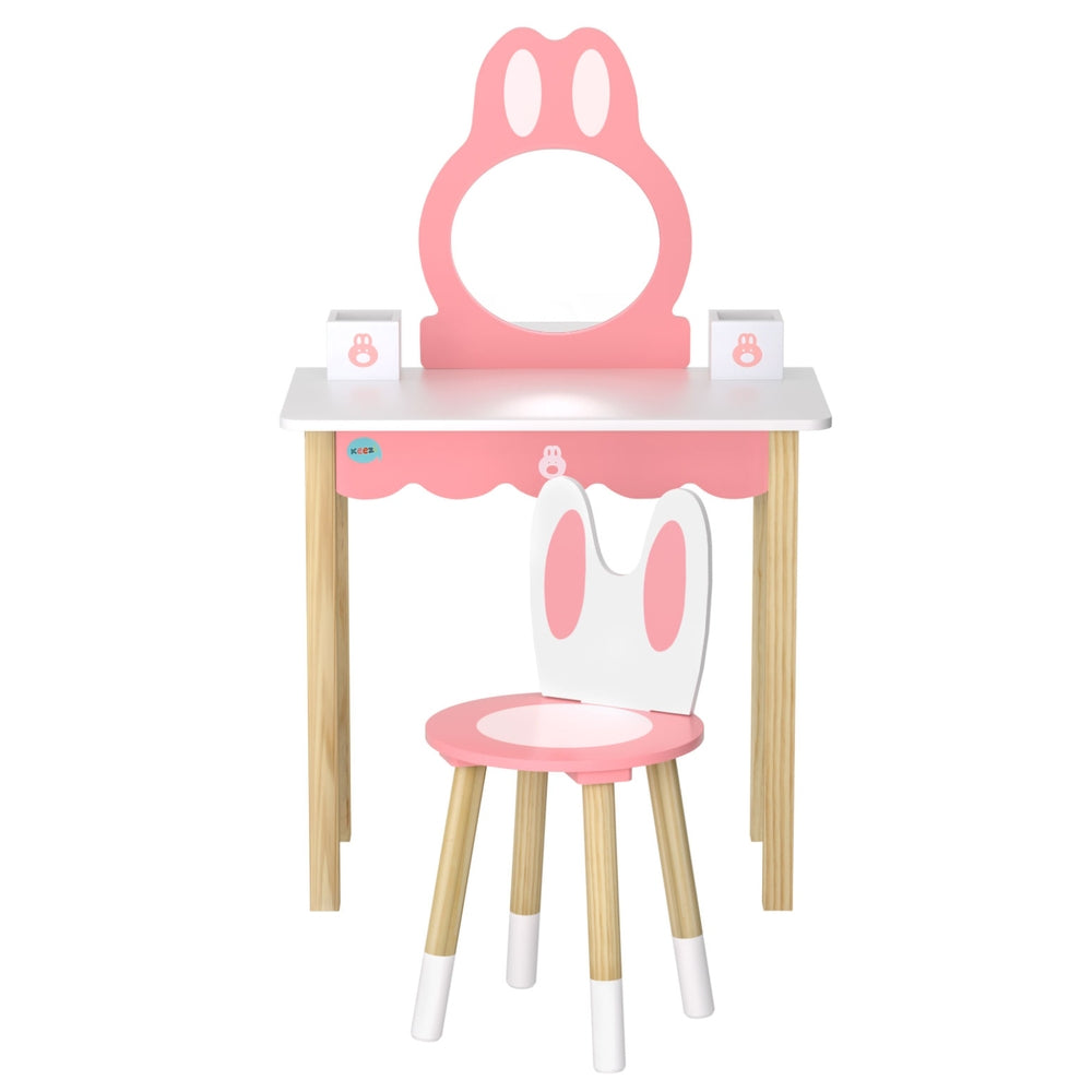 1 Set of Keezi Kids Dressing Table Wooden Bunny Pink-2